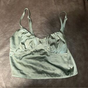 Satin Crop Top in Sage Green